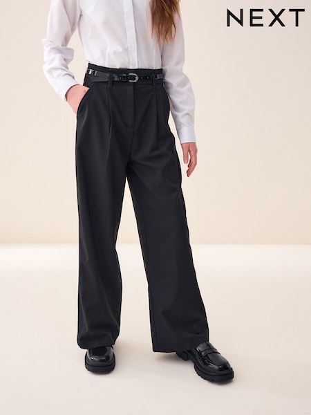 Black Senior Wide Leg Belted School Trousers (9-18yrs) (C90245) | £14 - £20