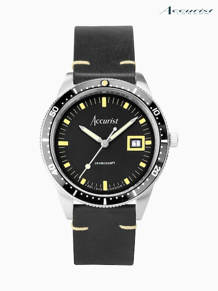 Accurist Mens Dive Black Leather Strap Analogue Watch (C90249) | £109