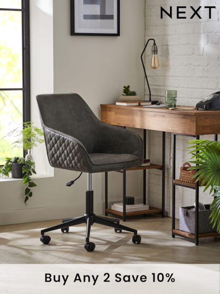 Monza Faux Leather Dark Grey Hamilton Black Leg Quilted Office Chair (C90375) | £199