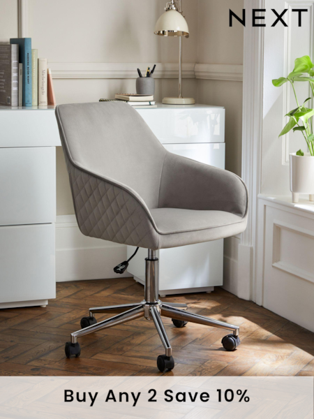 Soft Velvet Mid Grey Hamilton Chrome Leg Quilted Office Chair (C90641) | £199