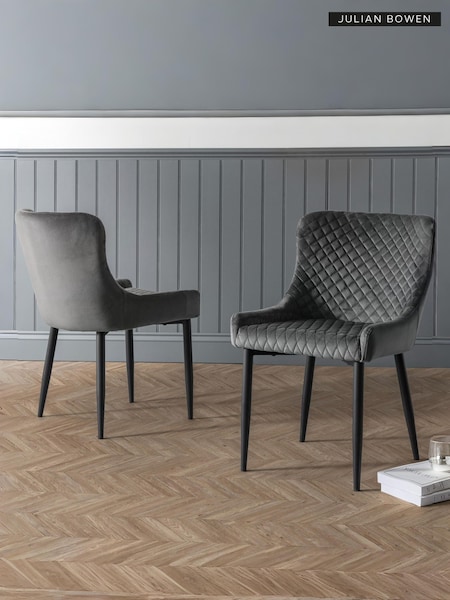 Julian Bowen Set of 2 Grey Lorenzo Quilted Velvet Dining Chairs (C91664) | £260