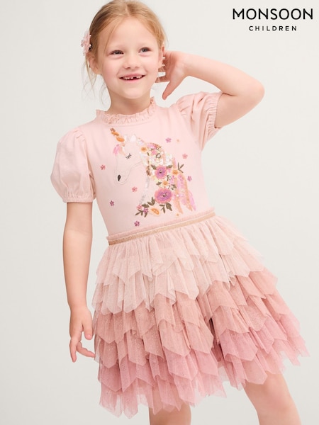 Pink - Monsoon Unicorn Embellished Tiered Disco Dress