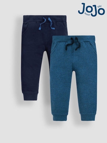 JoJo Maman Bébé Navy Blue & Indigo Blue 100% Cotton Joggers 2 Pack (C92324) | £21
