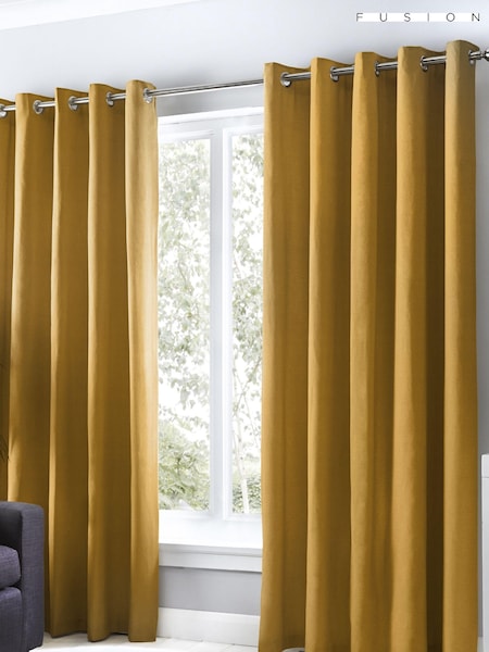 Fusion Yellow Sorbonne 100% Cotton Pair of Eyelet Room Darkening Curtains (C92492) | £22 - £65