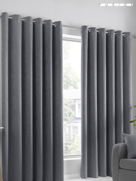 Fusion Grey Strata Room Darkening Woven Pair of Eyelet Curtains (C92512) | £22 - £65
