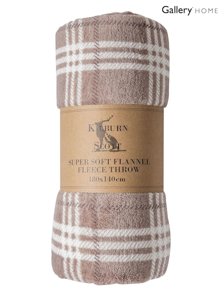 Gallery Home Taupe Brown Teddy Checkmate Rolled Fleece Throw (C94066) | £19