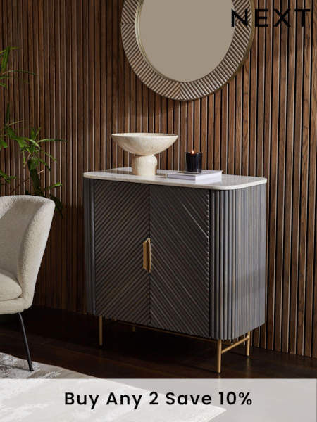 Dark Grey Valencia Marble Mango Wood Small Sideboard (C95475) | £699