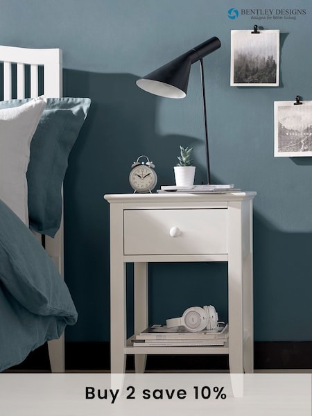 Bentley Designs White Ashby 1 Drawer Bedside Table (C95502) | £160
