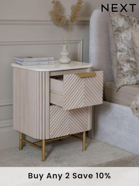 Light Grey Valencia Marble and Mango Wood 2 Drawer Bedside Table (C95703) | £350