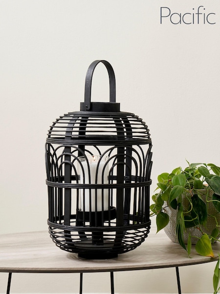 Pacific Black Bamboo And Glass Lantern Candle Holder Medium (C95757) | £50