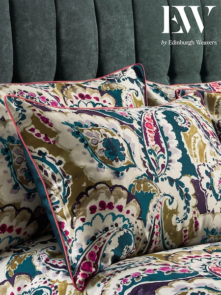 EW by Edinburgh Weavers Set of 2 Teal Blue/Olive Green Aretha Paisley 200 Thread Count 100% Cotton Sateen Pillowcases (C96016) | £17