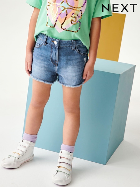 Blue Denim 2 Pack Regular Length 100% Cotton Frayed Edge Shorts (3-16yrs) (C96568) | £18 - £23