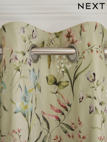 Sage Green Next Regency Floral Eyelet Blackout/Thermal Curtains (C97099) | £45 - £105