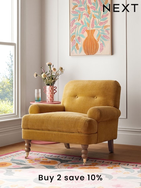 Fine Chenille Ochre Yellow Delia Accent Chair (C97483) | £375