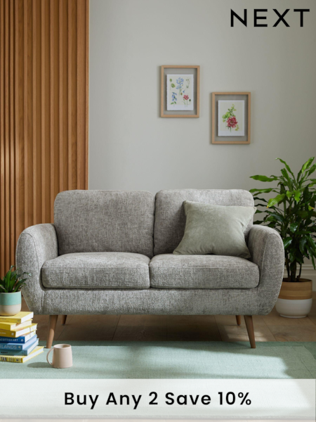Chunky Chenille Light Grey Oak Effect Leg Wilson Compact 2 Seater Sofa in a Box (C98282) | £499