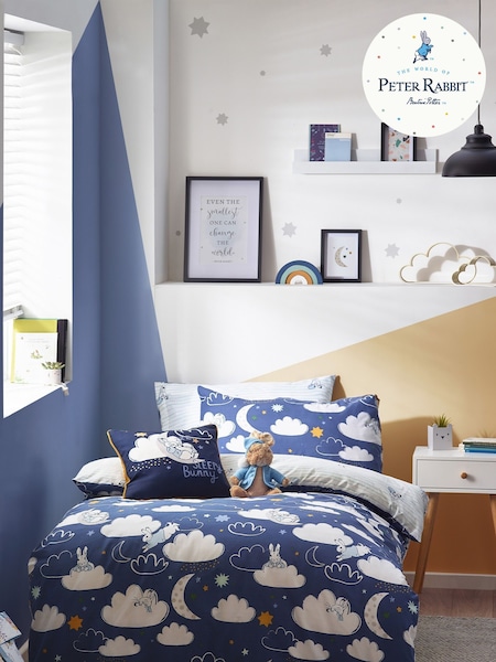 Peter Rabbit™ Blue Sleepy Head Timeless Printed Duvet Cover and Pillowcase Set (C99521) | £18 - £30