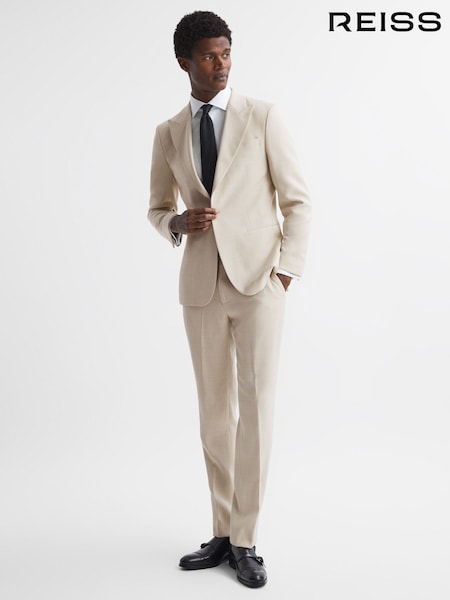 Reiss Ivory Gatsby Slim Fit Textured Single Breasted Blazer (D01329) | £498