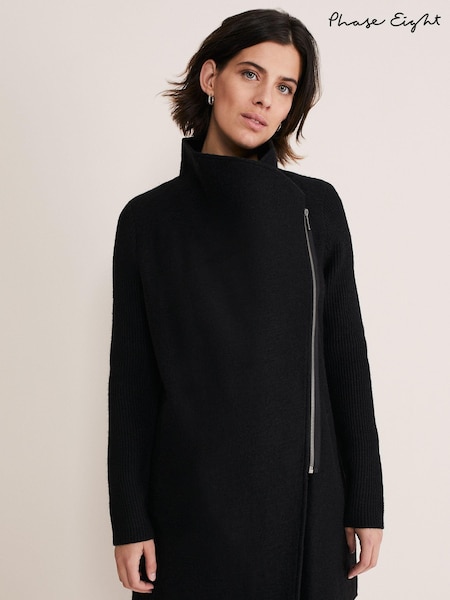 Phase Eight Black Zip Byanca Knit Coat (D01436) | £135