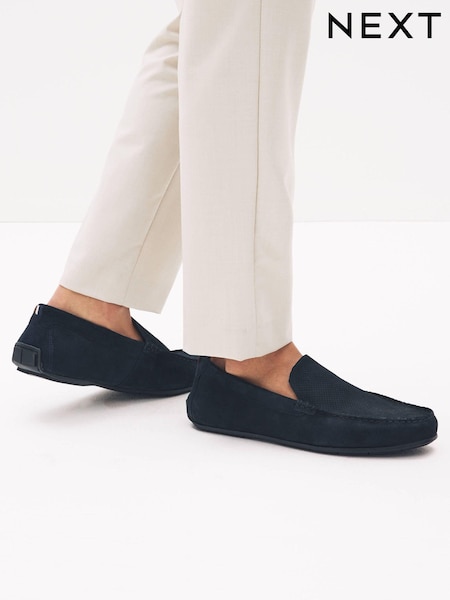 Navy Blue Suede Driver Shoes (D01705) | £50