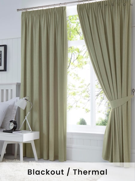 Fusion Green Dijon Blackout & Thermal Insulated 100% Cotton Curtains (D03035) | £22 - £65