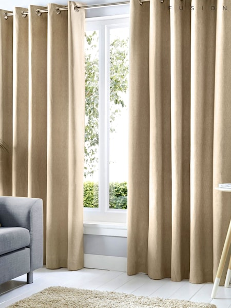 Fusion Natural Sorbonne 100% Cotton Pair of Eyelet Room Darkening Curtains (D03043) | £22 - £65