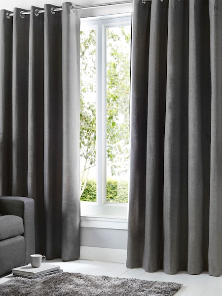 Fusion Grey Sorbonne Pair of Eyelet Room Darkening Curtains (D03044) | £22 - £65