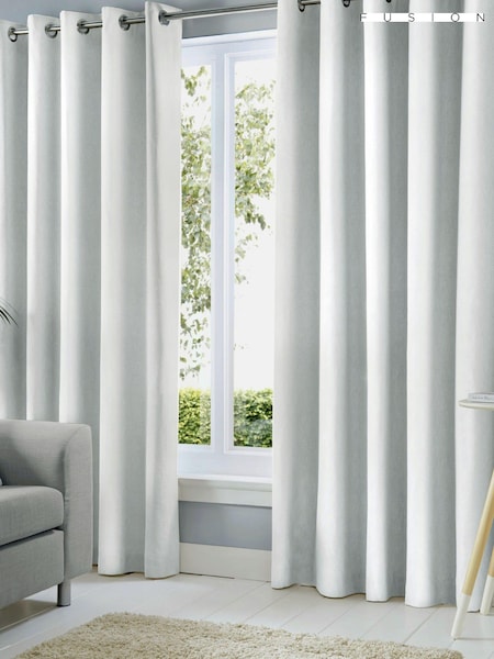 Fusion White Sorbonne 100% Cotton Pair of Eyelet Room Darkening Curtains (D03052) | £22 - £65