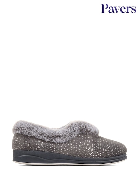 Pavers Grey/Black Pavers Grey Wide Fit Full Slippers (D03183) | £25