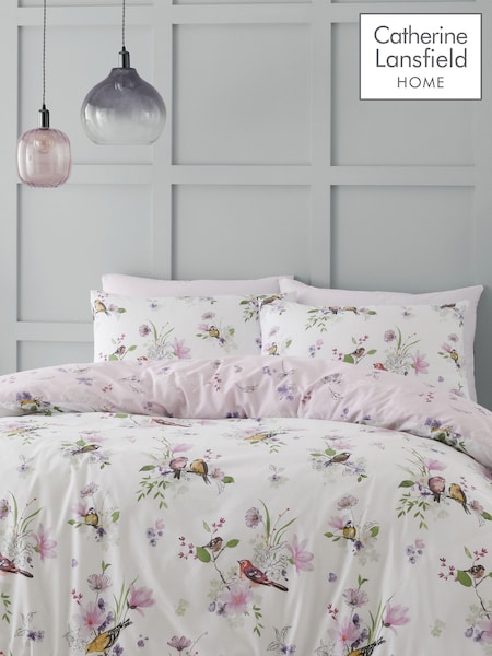 Catherine Lansfield Pink Songbird Reversible Duvet Cover and Pillowcase Set (D03245) | £17 - £28