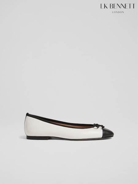 LK Bennett White Leather And Patent Kara Toe Cap Ballerinas (D03749) | £130