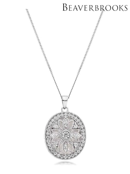 Beaverbrooks Sterling Silver Cubic Zirconia Oval Locket Pendant (D03949) | £175