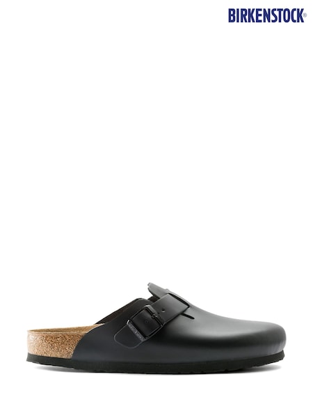 Birkenstock Black Smooth Leather Boston Clogs (D04041) | £125