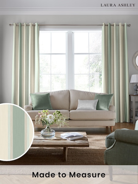 Laura Ashley Smoke Green Awning Stripe Made To Measure Curtains (D04314) | £100