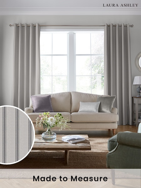 Laura Ashley Moonbeam Grey Burnsall Stripe Made To Measure Curtains (D04315) | £100