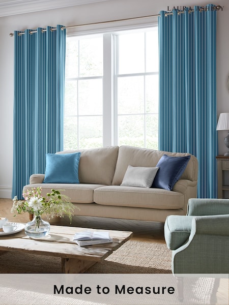 Laura Ashley Seaspray Blue Burnsall Stripe Made To Measure Curtains (D04317) | £100