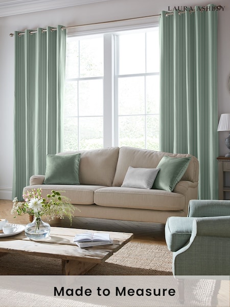 Laura Ashley Smoke Green Burnsall Stripe Made To Measure Curtains (D04318) | £100