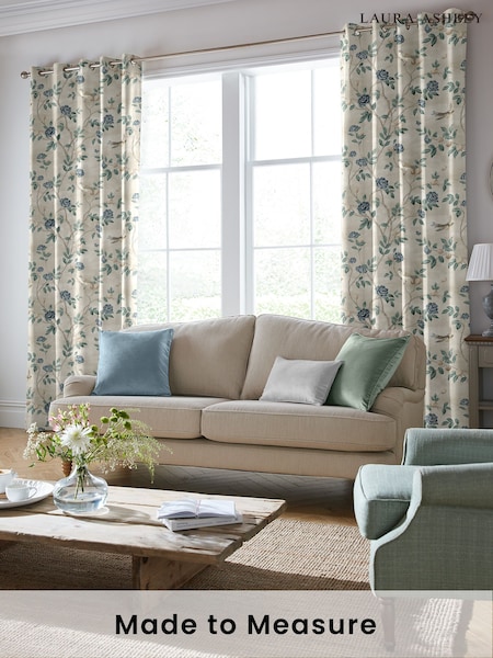 Laura Ashley Seaspray Blue Eglantine Made To Measure Curtains (D04325) | £100