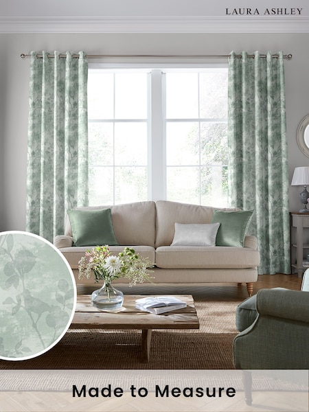 Laura Ashley Smoke Green Eglantine Made To Measure Curtains (D04329) | £100