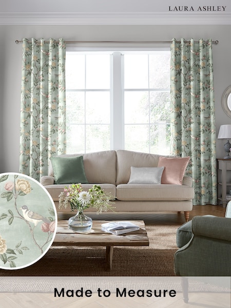 Laura Ashley Smoke Green Eglantine Made To Measure Curtains (D04331) | £100