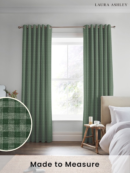 Laura Ashley Smoke Green Gingham Made To Measure Curtains (D04334) | £100