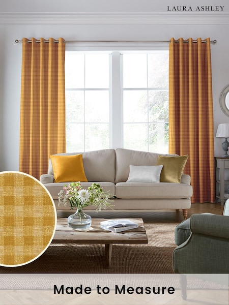 Laura Ashley Dijon Yellow Gingham Made To Measure Curtains (D04335) | £100