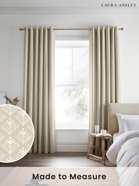Laura Ashley Almond Natural Lady Fern Made To Measure Curtains (D04338) | £100
