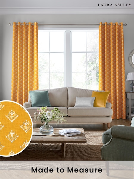 Laura Ashley Dijon Yellow Lady Fern Made To Measure Curtains (D04341) | £128