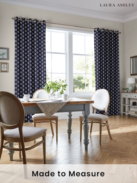 Laura Ashley French Navy Blue Lady Fern Made To Measure Curtains (D04342) | £128