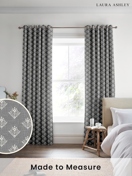 Laura Ashley Steel Grey Lady Fern Made To Measure Curtains (D04343) | £128