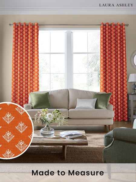 Laura Ashley Tomato Red Lady Fern Made To Measure Curtains (D04344) | £128