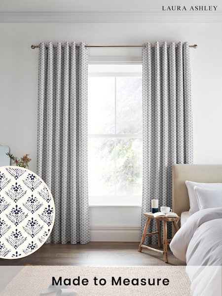 Laura Ashley French Navy Blue Lady Fern Made To Measure Curtains (D04345) | £100