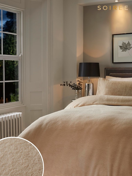 Soiree Natural Natasha Faux Fur Duvet Cover and Pillowcase Set (D04656) | £60 - £70