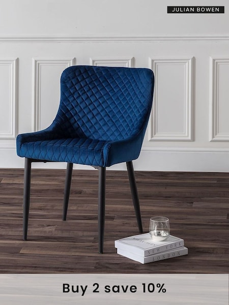 Julian Bowen Set of 2 Blue Lorenzo Quilted Velvet Dining Chairs (D06446) | £260
