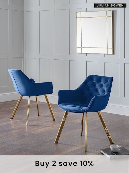 Julian Bowen Set of 2 Blue Lorenzo Velvet Buttoned Dining Chairs (D06447) | £300